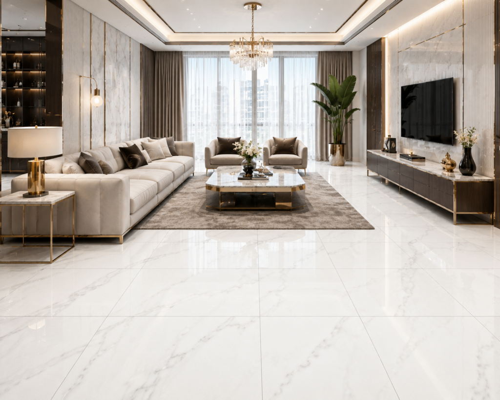 Imperia White Calacatta Glossy Porcelain Tile Collection